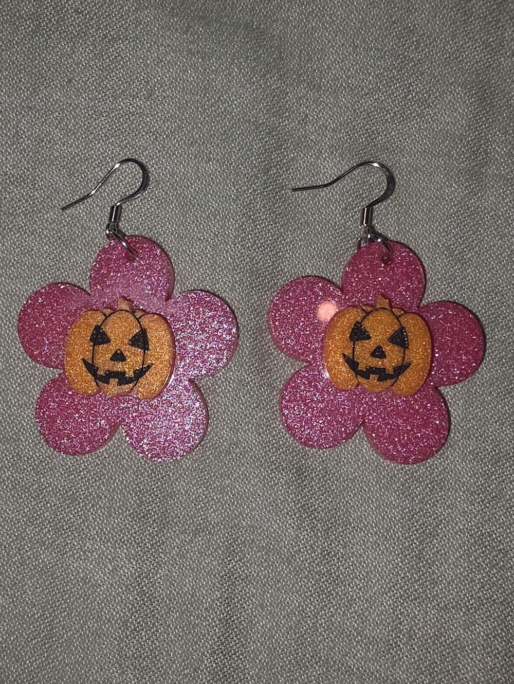 Glitter Pumpkin Flower Earrings